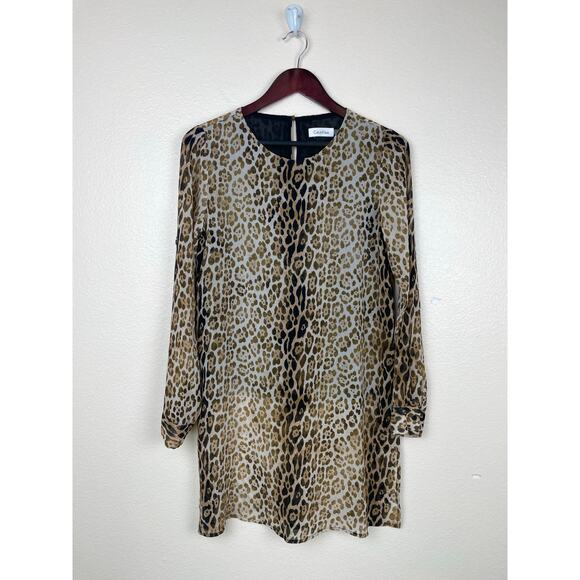 Calvin Klein Womens Dress Sz S 70s Mod Shift Leopard Go Go Boho Hippie Classic - Picture 9 of 9